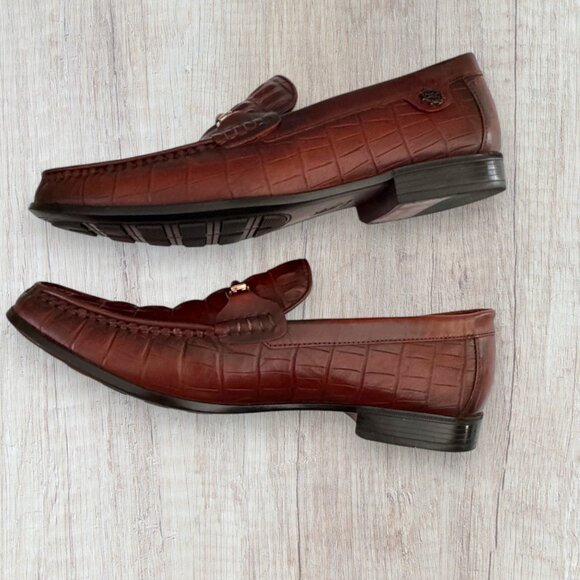 Golden Coast Brown Crocodile Embossed Leather Bit Slip-On Loafers Shoes Mens 11M - Picture 5 of 15